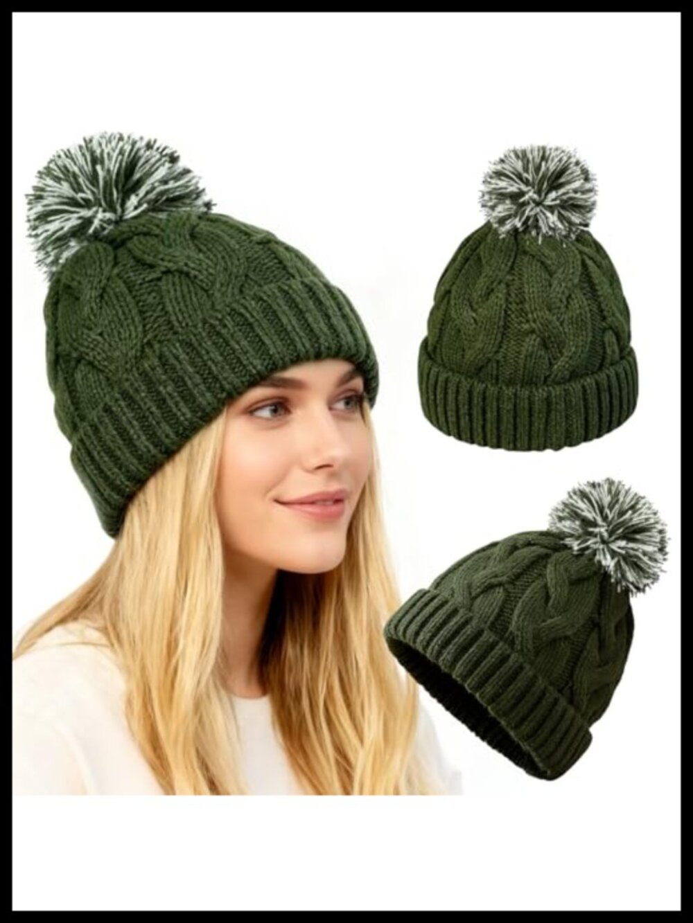 Chunky Knit Beanie with Pom Pom Cozy Winter Bobble Hat